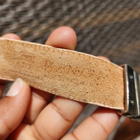 Vintage Statement Leather Boho Cowgirl Engraved Silver Tone Buckle Tan Belt 30in - Picture 6 of 8